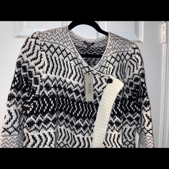 NYDJ L new Fairisle Cascade Cardigan Sweater  Black  cream  Acrylic/ Wool Blend - Picture 1 of 9